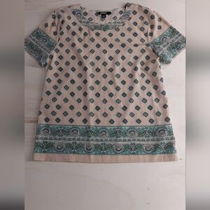 DKNY Green and Teal Geometric Blouse #C